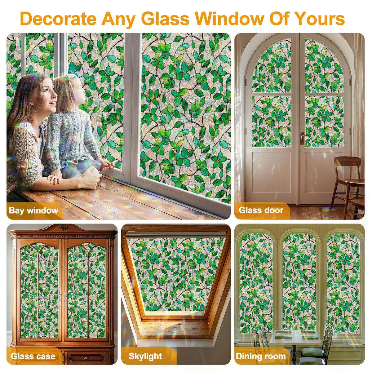 COUNTEWOL green leaf rainbow film suits living rooms, bedrooms, and kitchens.