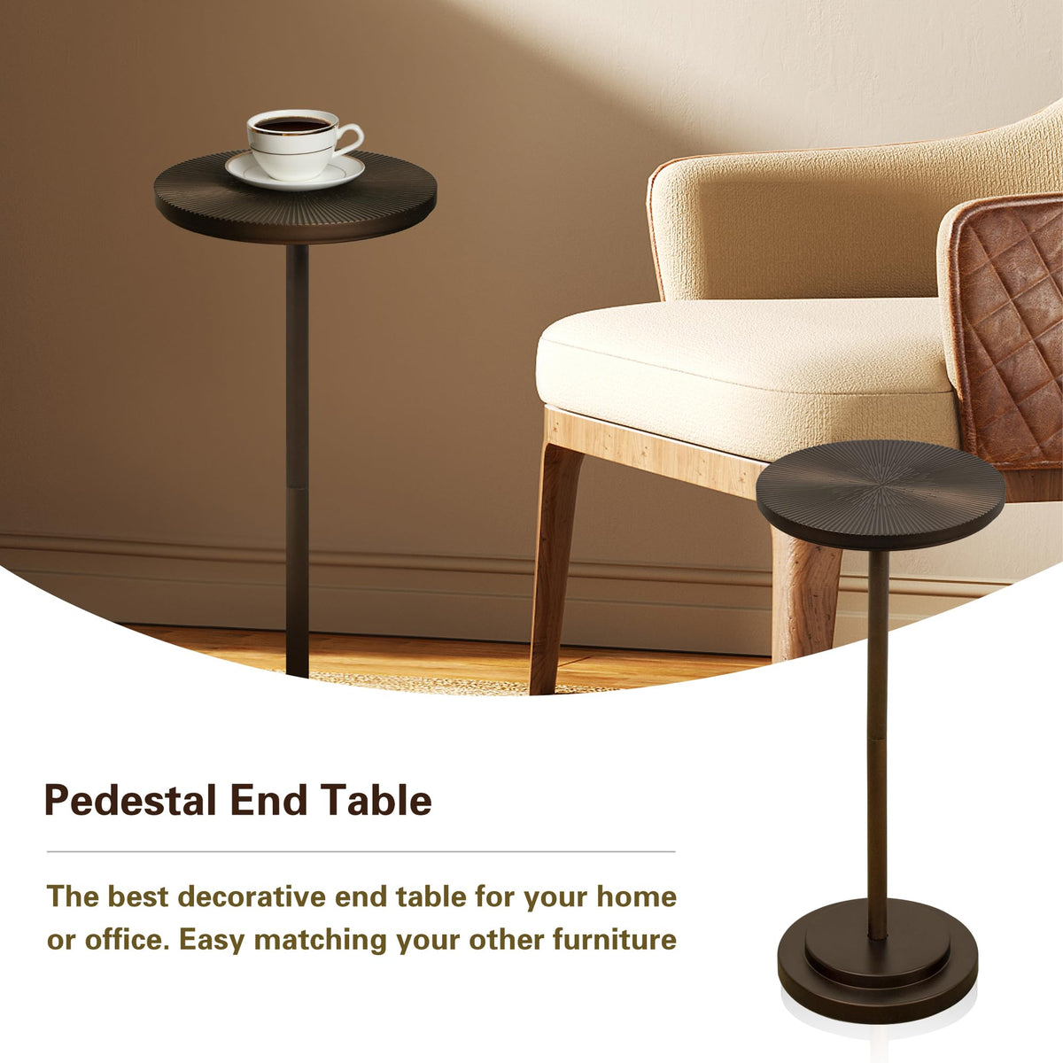 COVLON drink table brown wood finish blends seamlessly with any room.