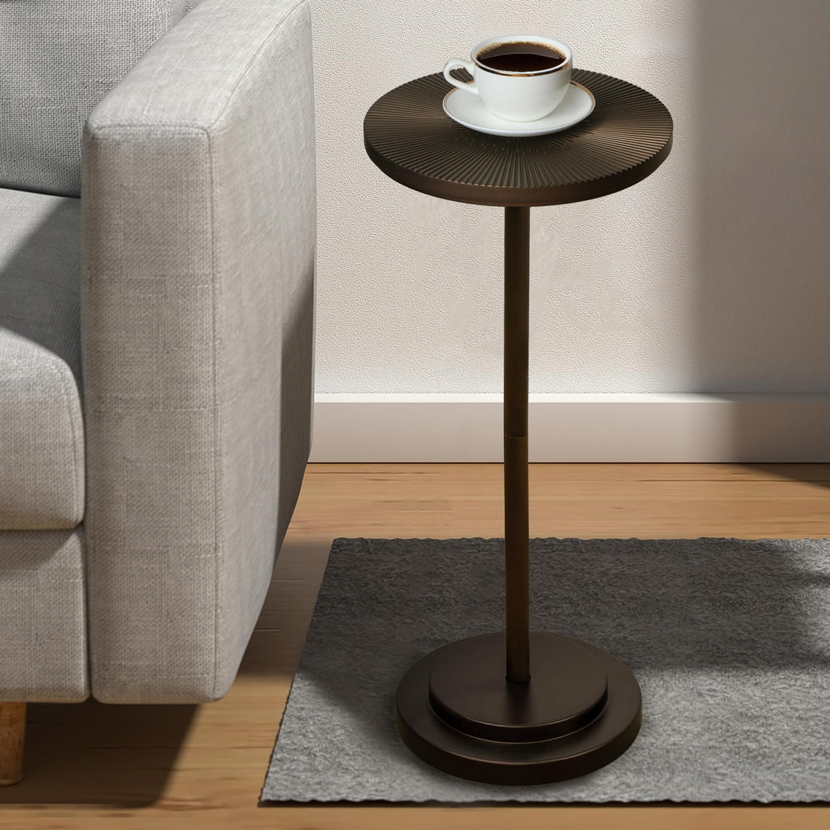 COVLON drink table top carved detail adds mid-century flair and visual focal point.