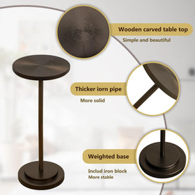 COVLON end table side-view shows carved top and compact footprint.