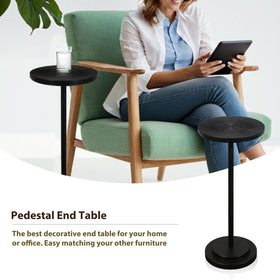 COVLON small side table with pedestal base fits compact spaces.