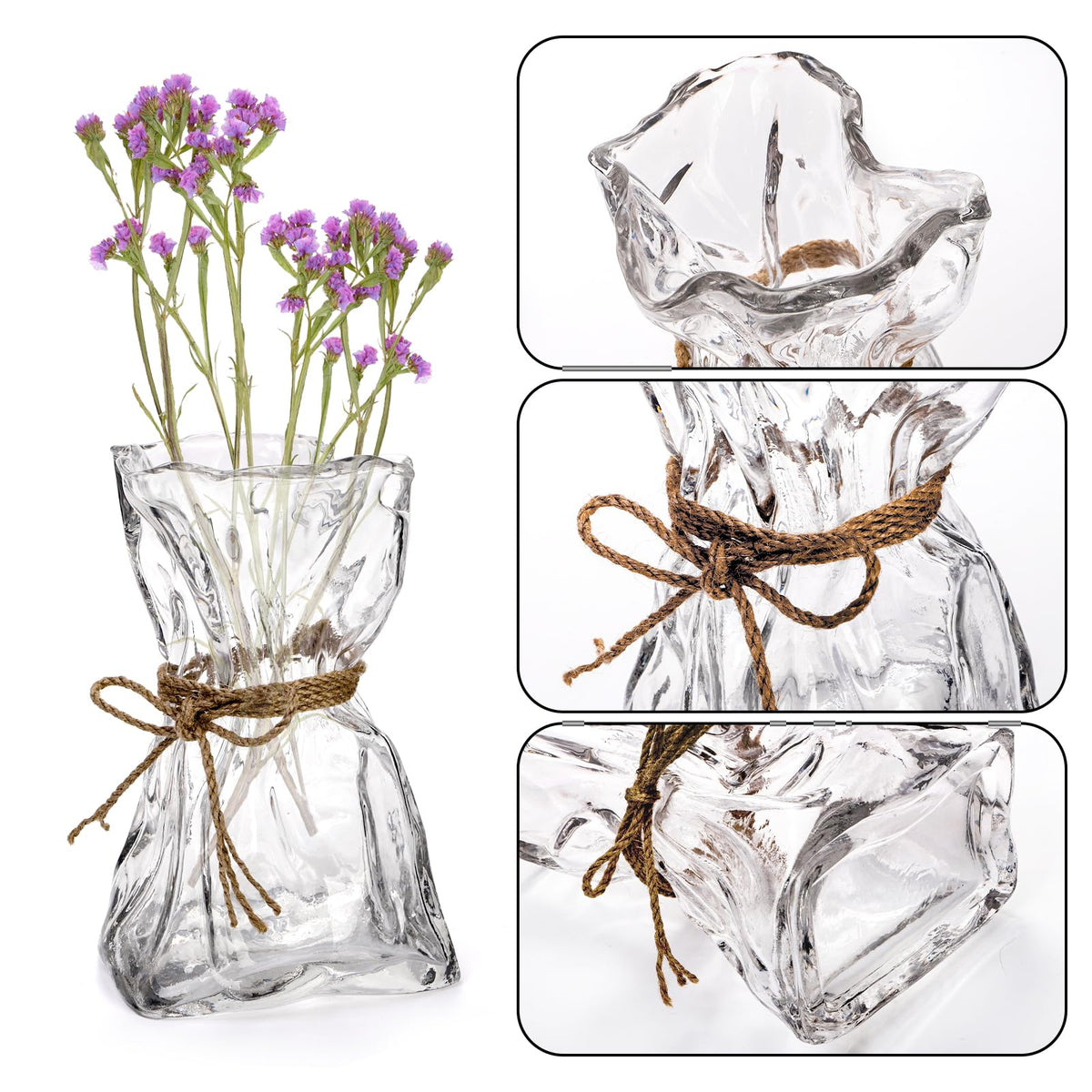 Covzoe clear glass vase showcases dried flowers with a transparent display