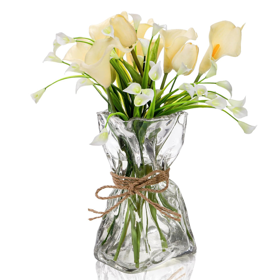 Covzoe glass vase irregular shape with hemp rope front view for stylish home décor
