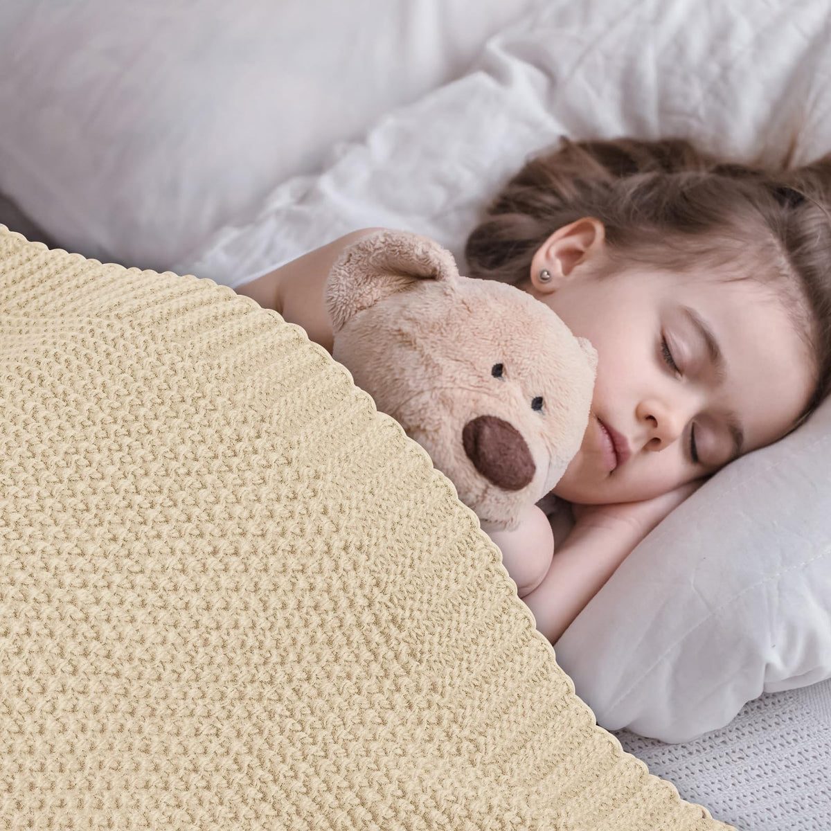 CozeCube beige throw for nap time on the sofa
