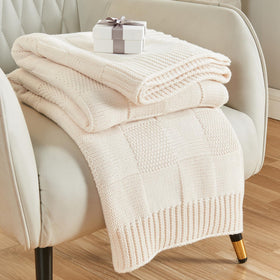 CozeCube Check Knit Throw Blanket on sofa for cozy living room warmth