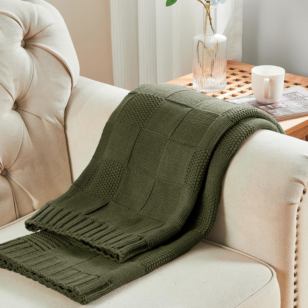 Living room decor with this throw creates inviting, layered textures.