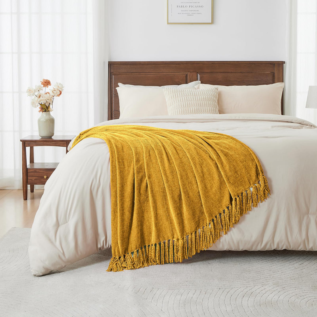 CozeCube chenille throw on bed adding soft warmth and style