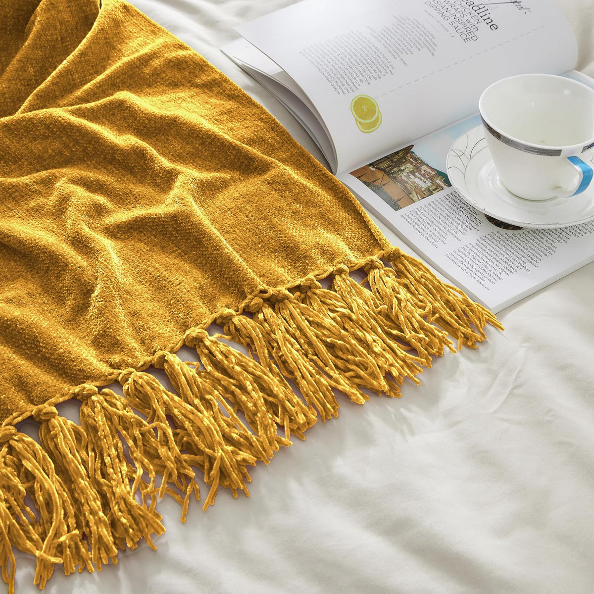 CozeCube chenille throw folded display highlighting compact size