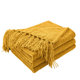 CozeCube chenille throw close-up tassels ideal for cozy living room decor
