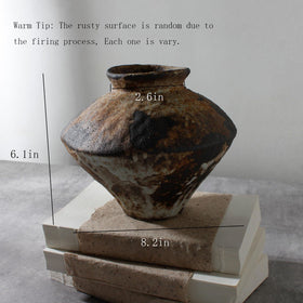 COZLIV Rusty Ceramic Vase on shelf elevates retro farmhouse styling in living spaces.