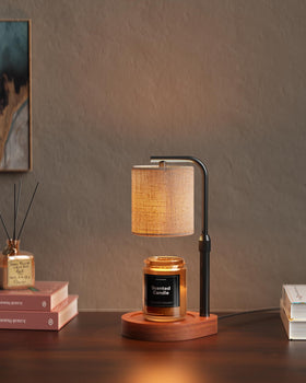 Cozmara Candle Warmer Lamp base view shows sturdy walnut base for stable placement.