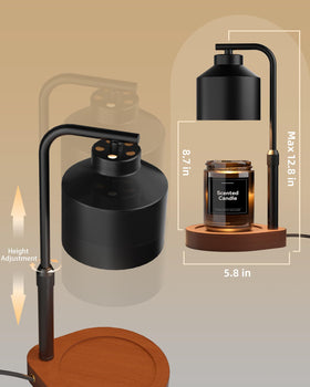 Cozmara teardrop walnut base and black shade add warm decor elegance.