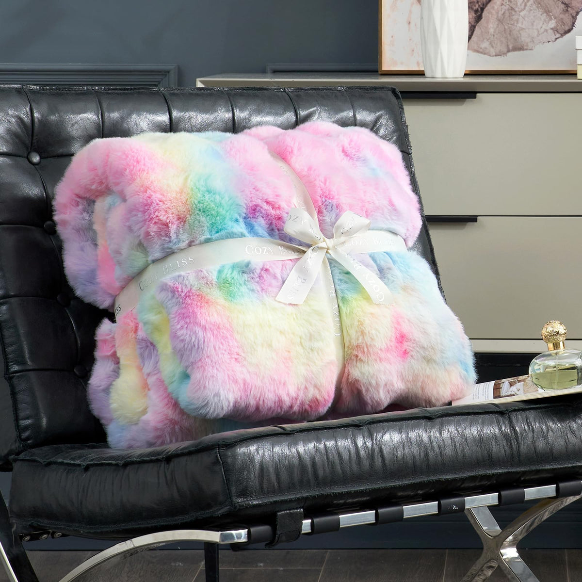 Cozy Bliss 50x60 inch throw displayed on a sofa for versatile warmth.
