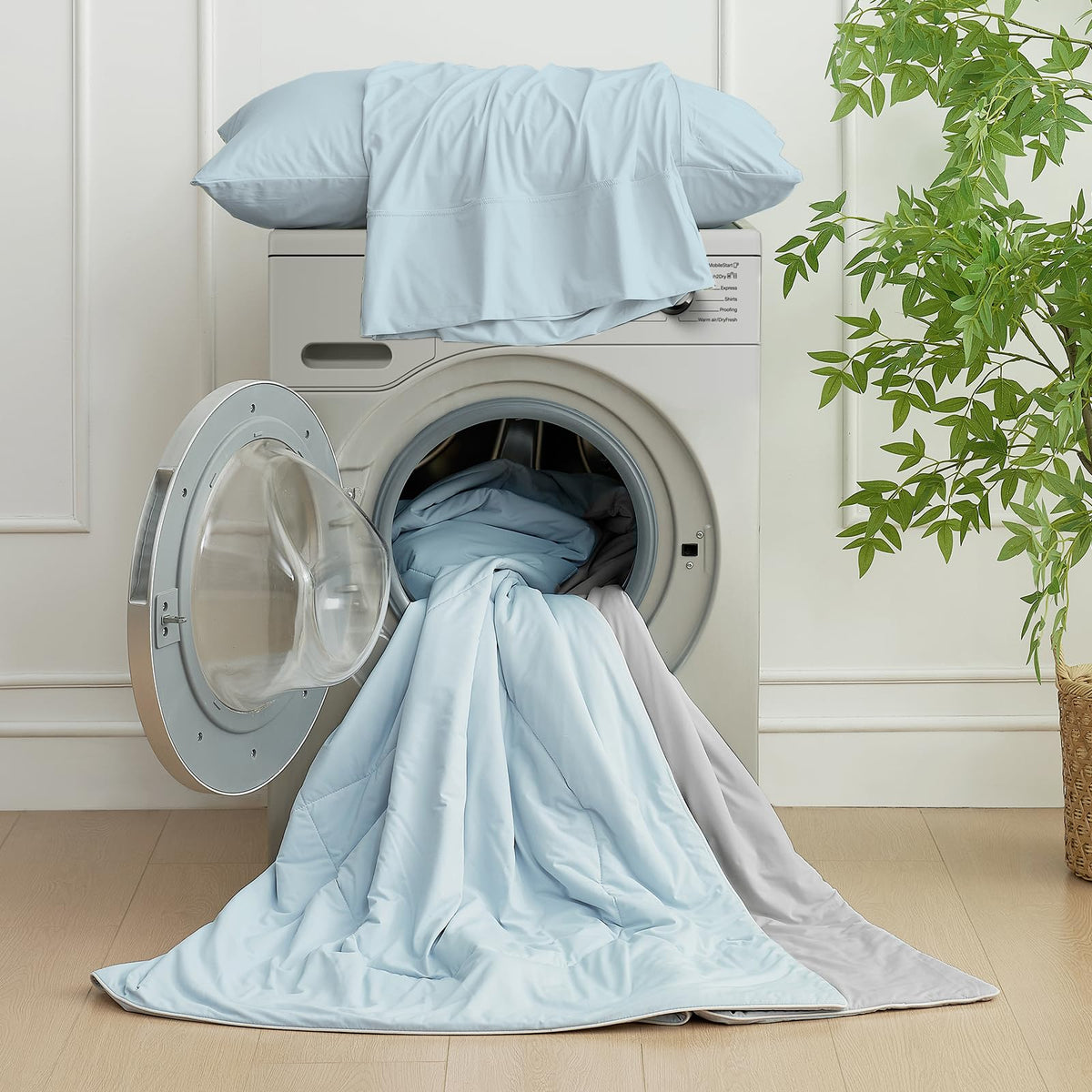 Cozy Bliss breathable blanket on bed enhances cooling during summer nights.