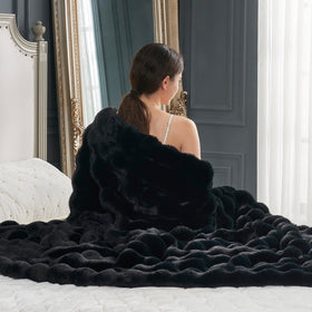 Cozy Bliss Bubble Blanket on sofa showing plush texture and high-low design