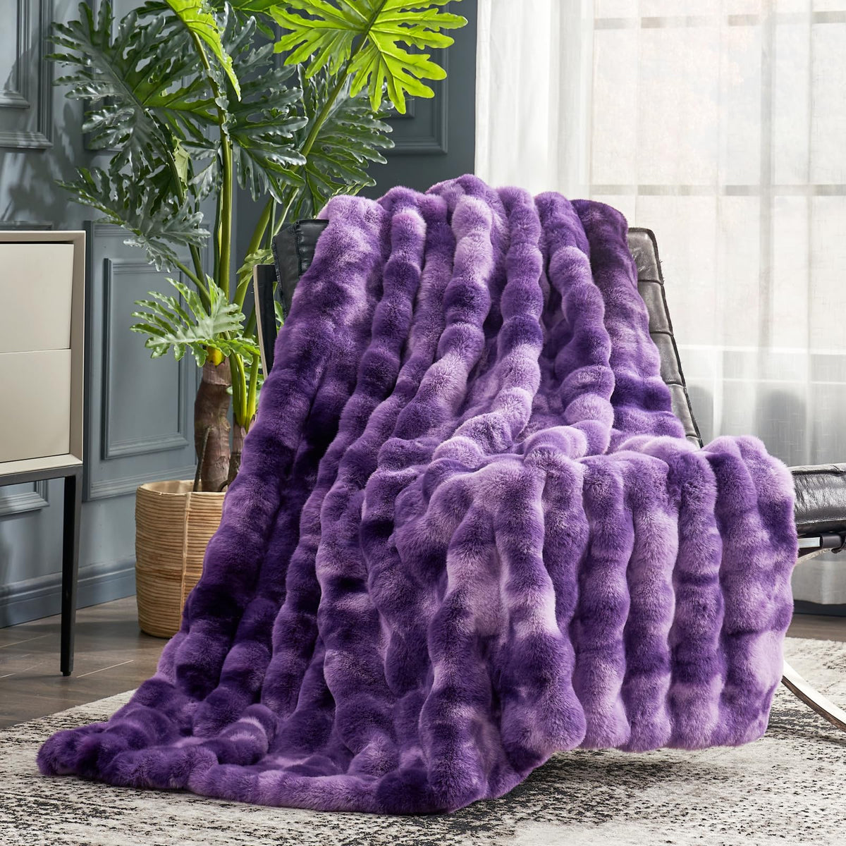 Cozy Bliss bubble faux fur throw front view delivers cozy warmth.