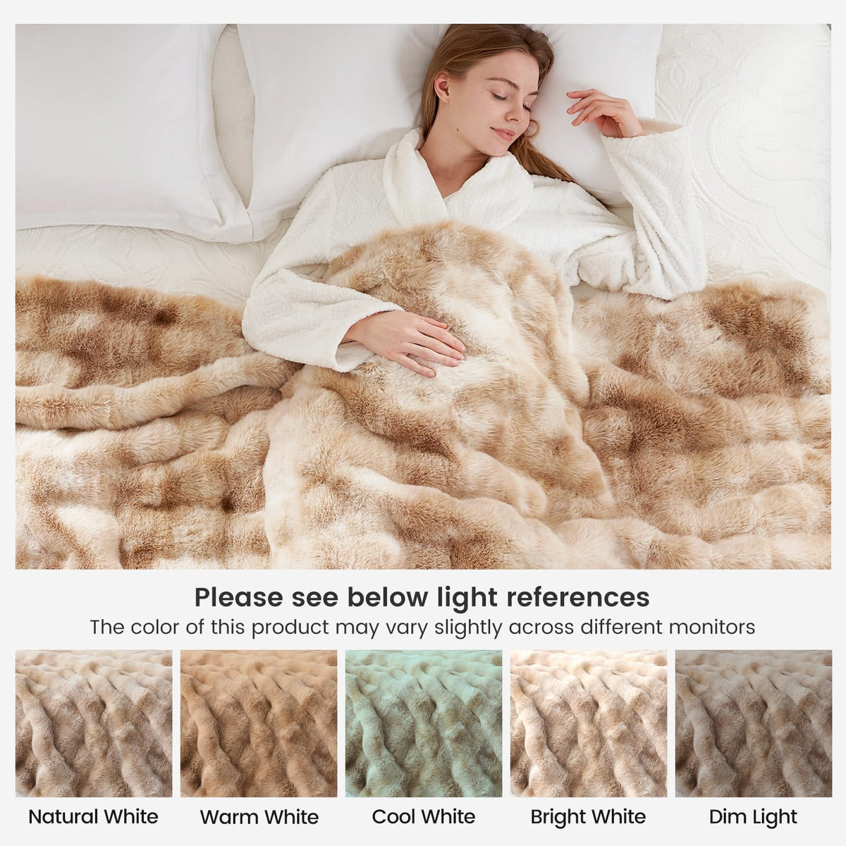 Cozy Bliss Bubble faux fur throw material inside highlights durable anti-shed fabric quality.