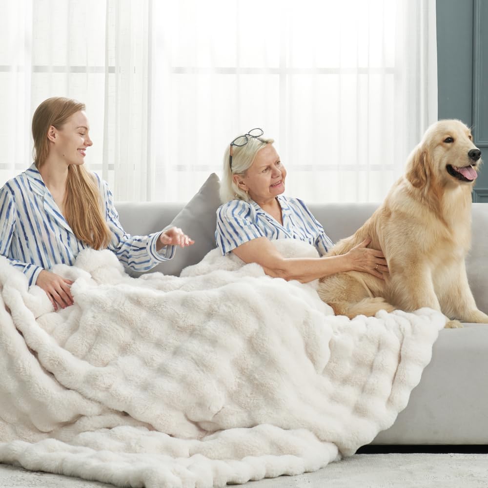Cozy Bliss bubble shape throw blanket on couch for cozy evenings.