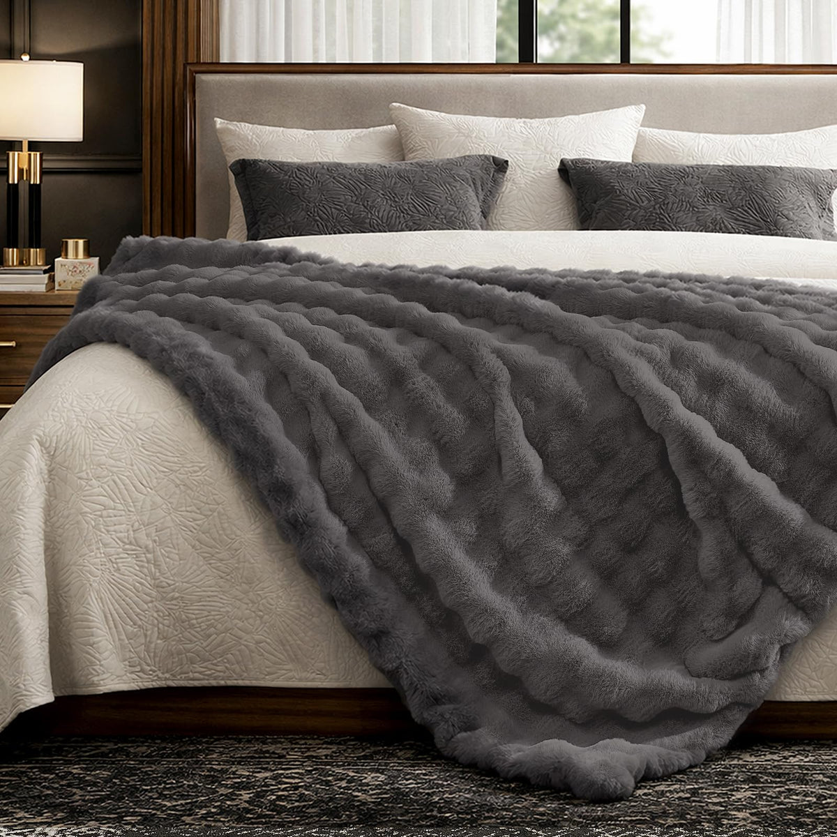 Bedroom decor: Cozy Bliss Bubble Throw enhances lounging comfort.
