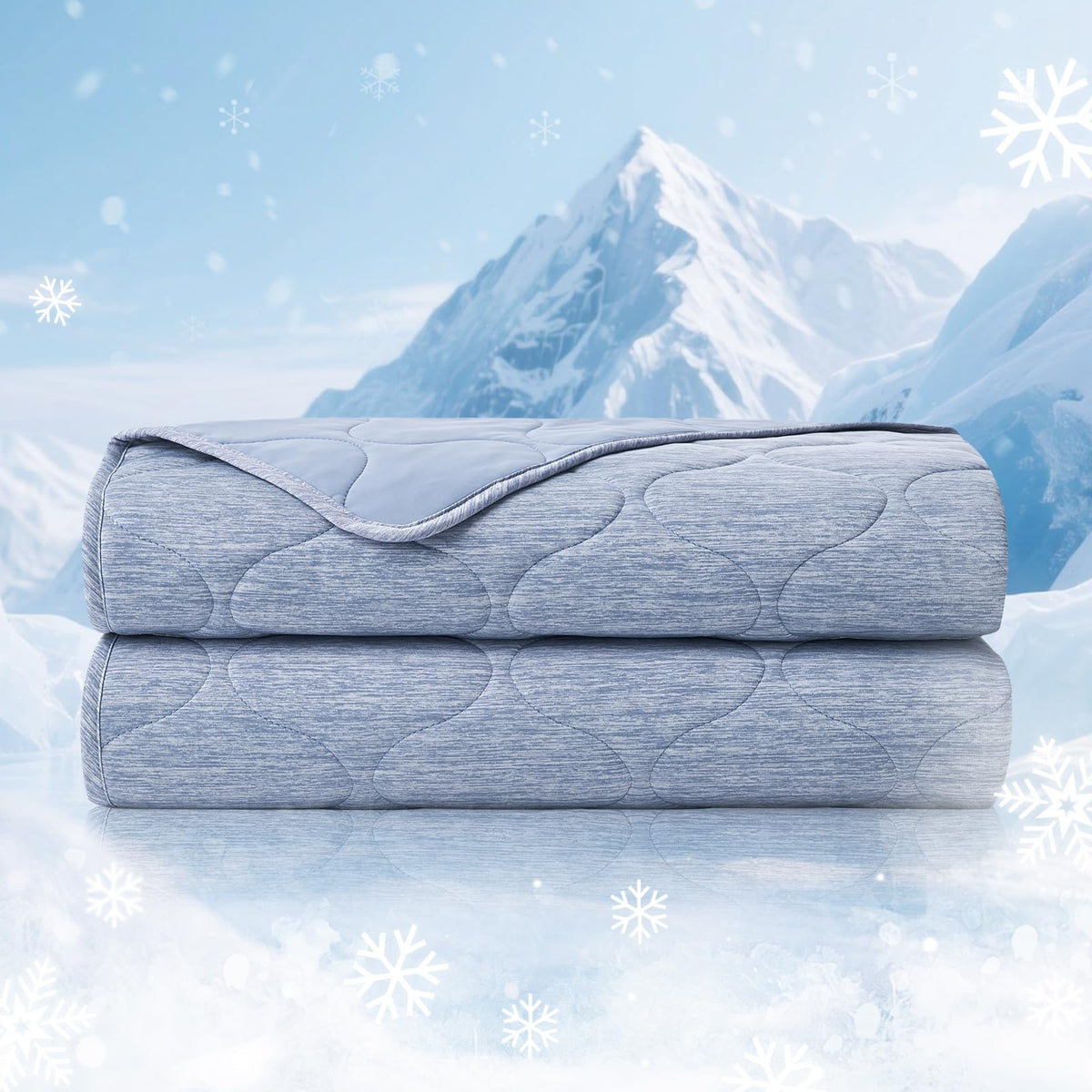 Cozy Bliss cooling blanket double-sided in denim blue for year-round cooling