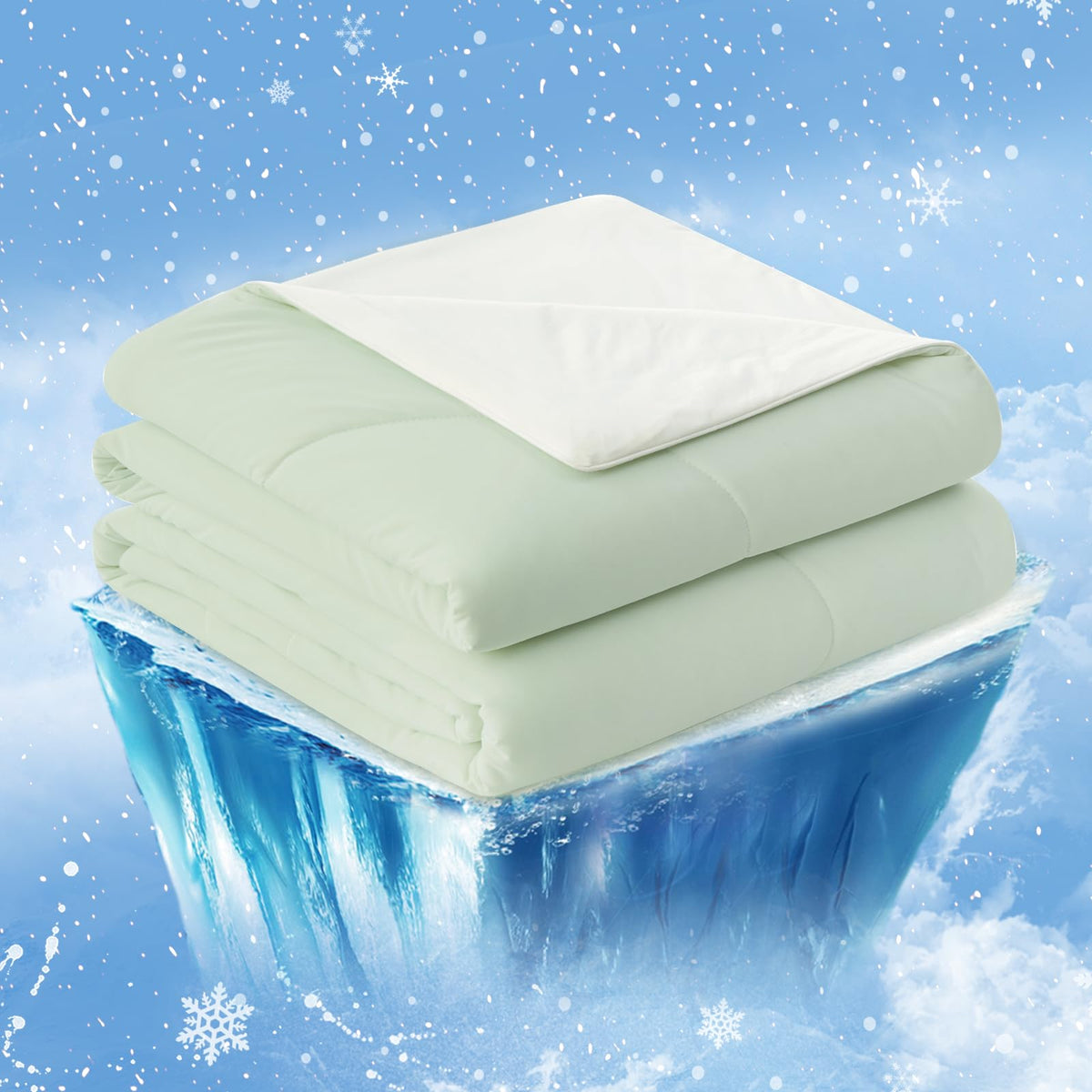 Cozy Bliss cooling comforter on bed keeps hot sleepers cool.