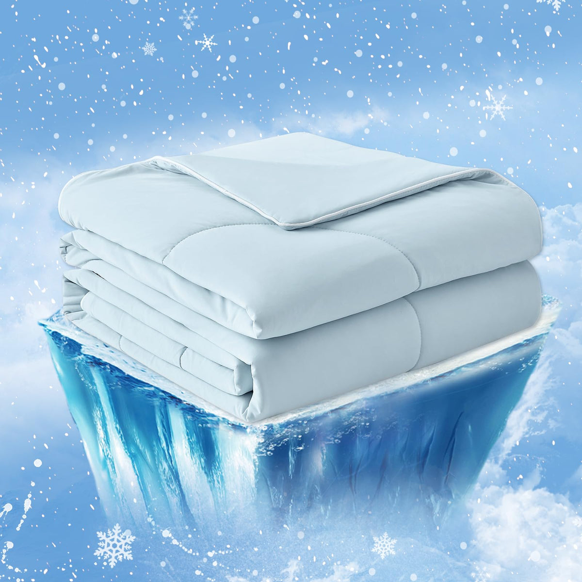 Cozy Bliss cooling comforter twin size on bed helps hot sleepers stay cool.