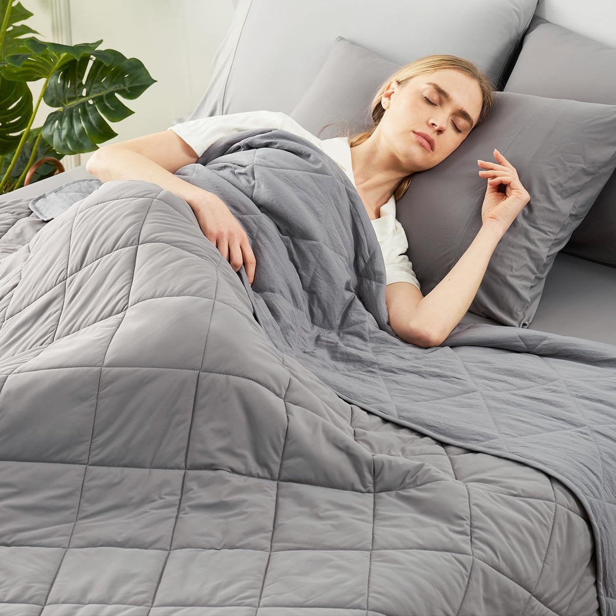 Cozy Bliss cooling throw 50x70 on bed delivers refreshing, drier sleep.