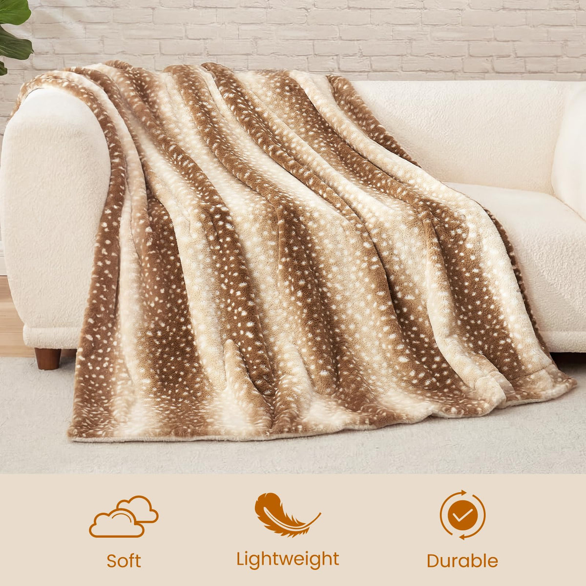 Cozy Bliss decorative deer pattern blanket enhances living room aesthetics