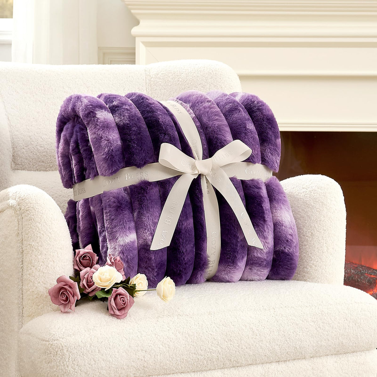 Cozy Bliss dense fur throw offers luxurious texture and year-round warmth.