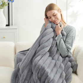 Close-up of Cozy Bliss faux fur texture showing plush density.