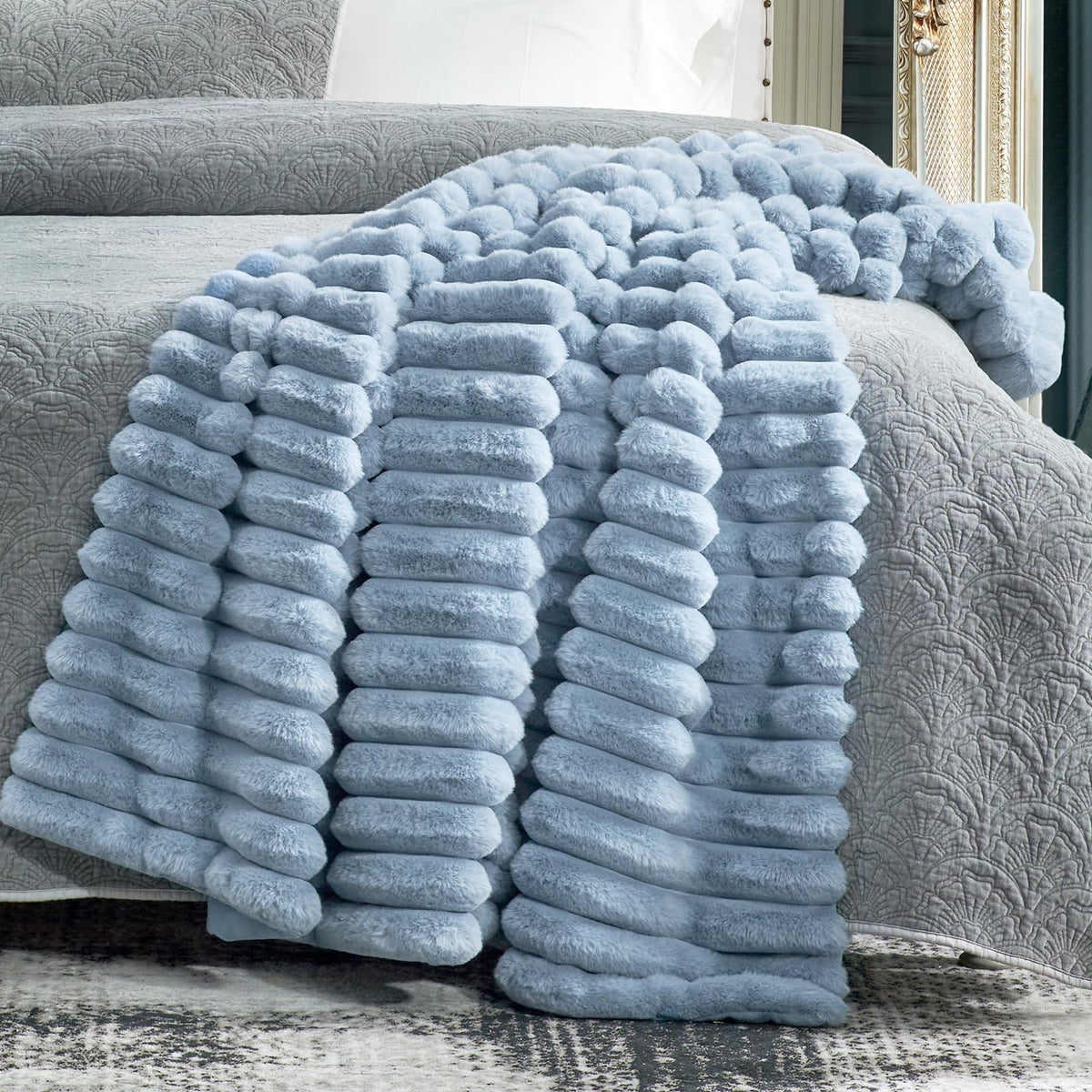 Cozy Bliss faux fur throw in a living room setup
