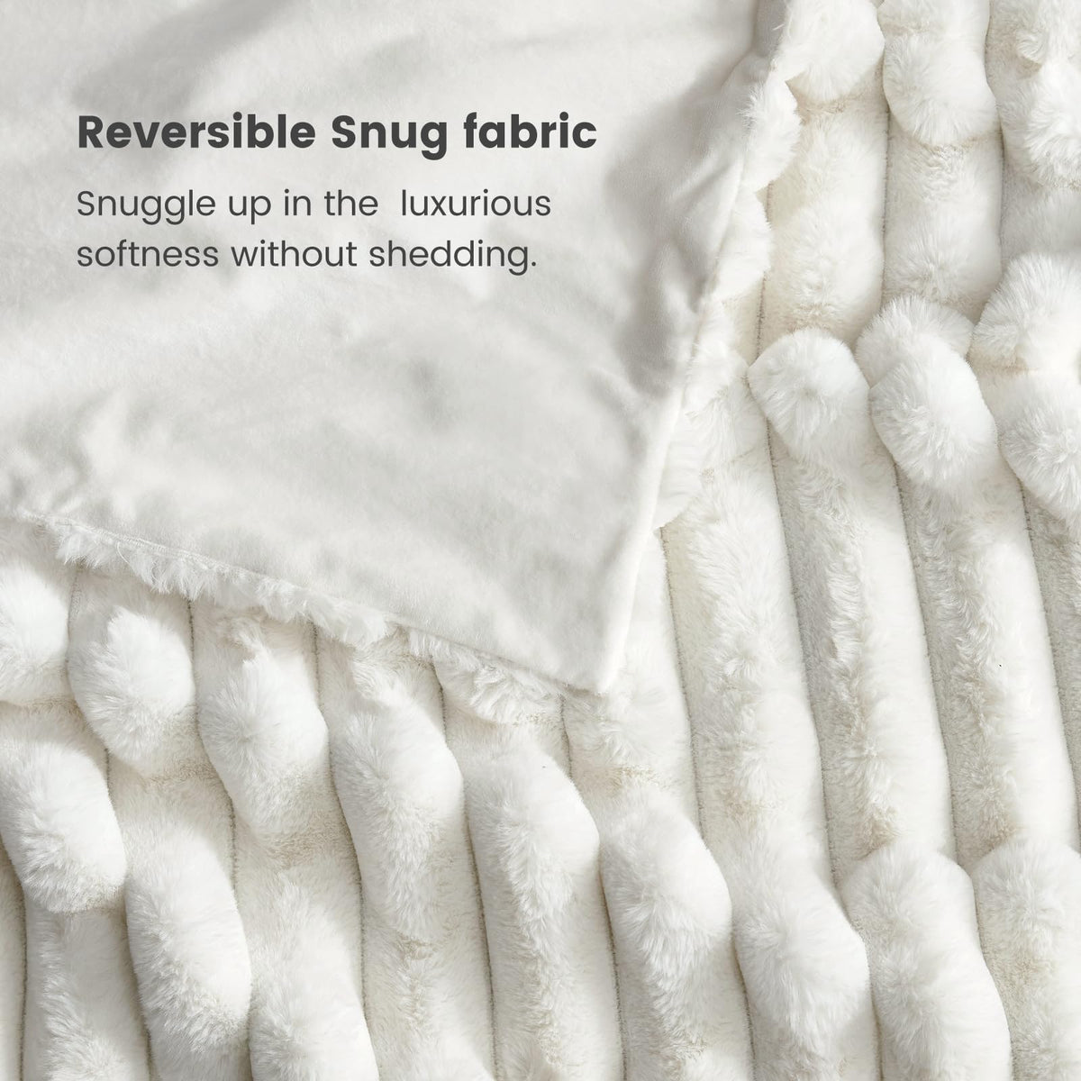 Striped detail on Cozy Bliss faux fur throw blanket enhances decor