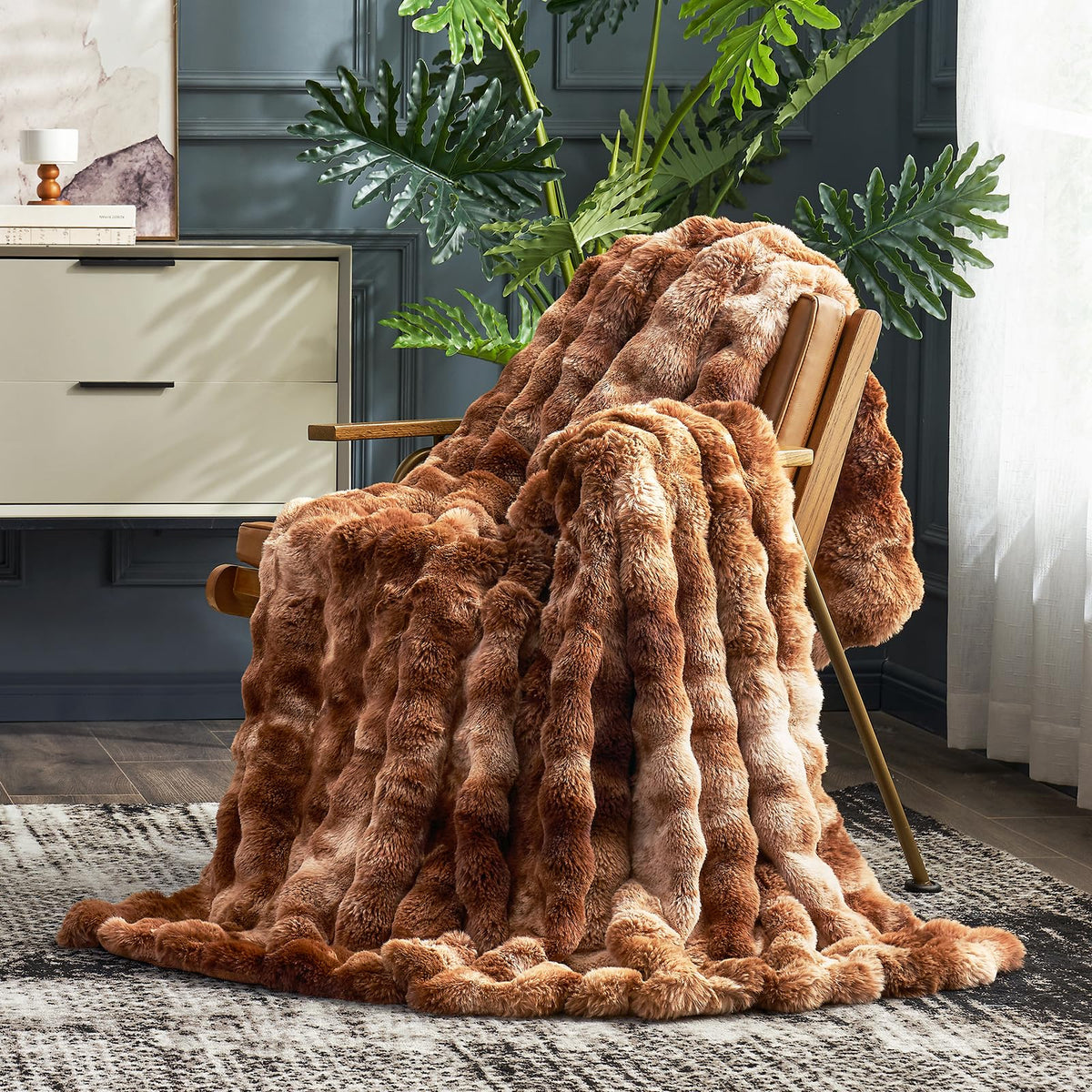 Cozy Bliss faux fur throw on a sofa offering instant warmth and inviting decor.