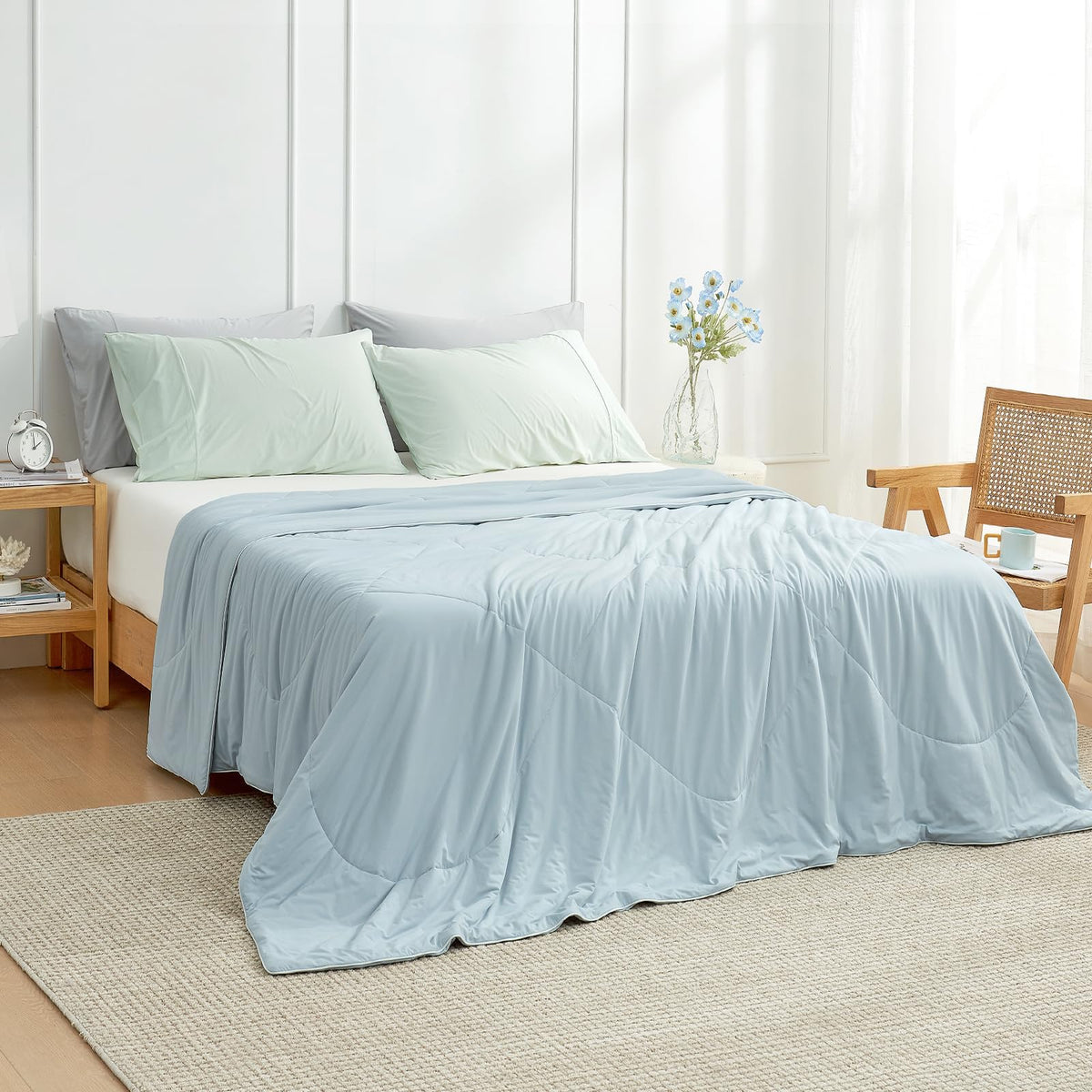 Cozy Bliss folded lightweight blanket emphasizes breathable summer feel.