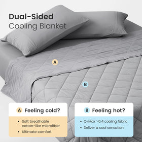 Cozy Bliss glacial-grey blanket shows dual-sided cooling and warmth.