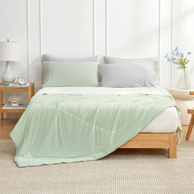 Cozy Bliss lightweight blanket folded to show easy care.