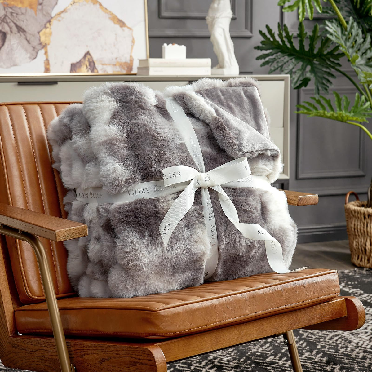 Cozy Bliss throw with silky micromink inside for silky-soft warmth.