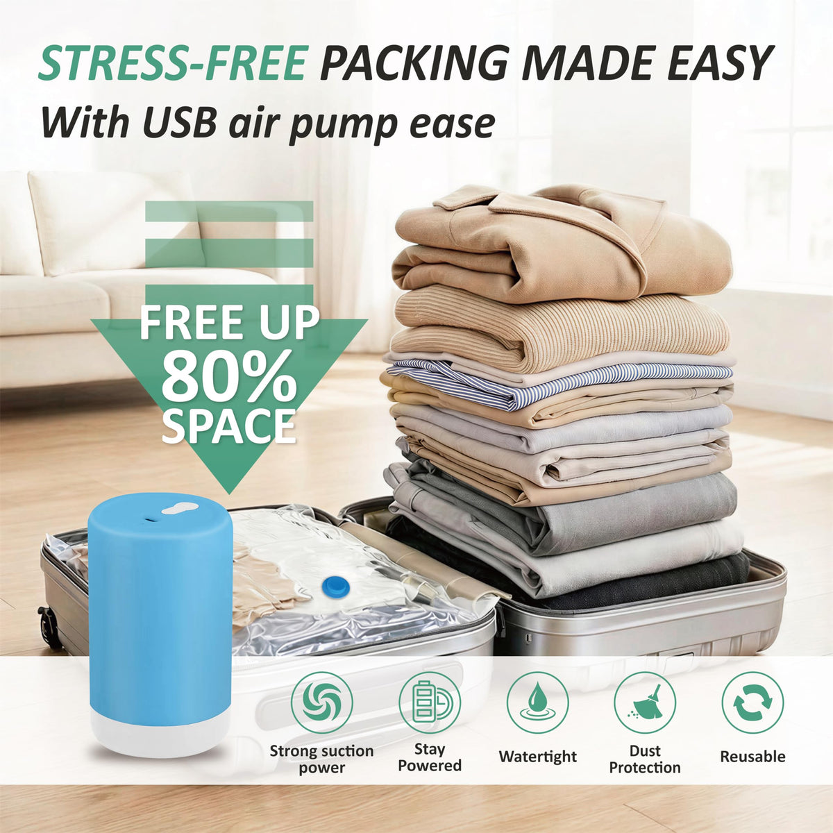 Cozy Essential cordless pump shown on the go for fast vacuuming.