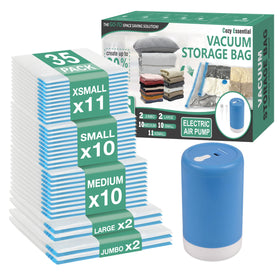 Cozy Essential travel vacuum bag with compact pump in use for space-saving packing.