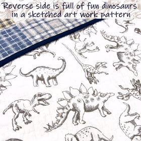 Benjamin dinosaur quilt styled for a kid's room and sleepovers.