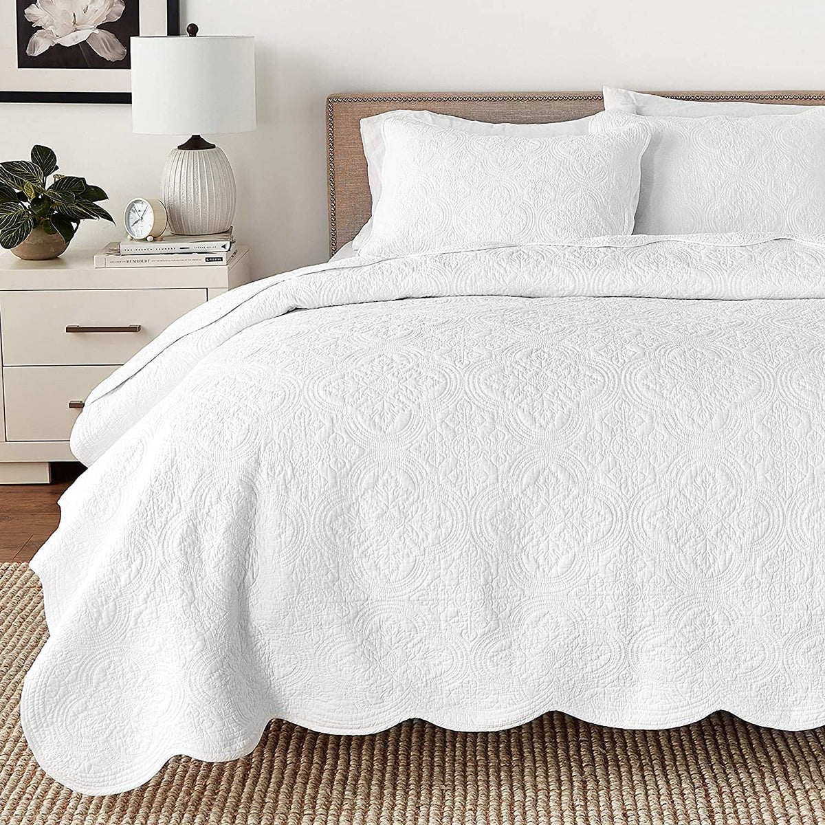 Cozy Line Blantyre white king quilt set on bed for a clean, timeless look.
