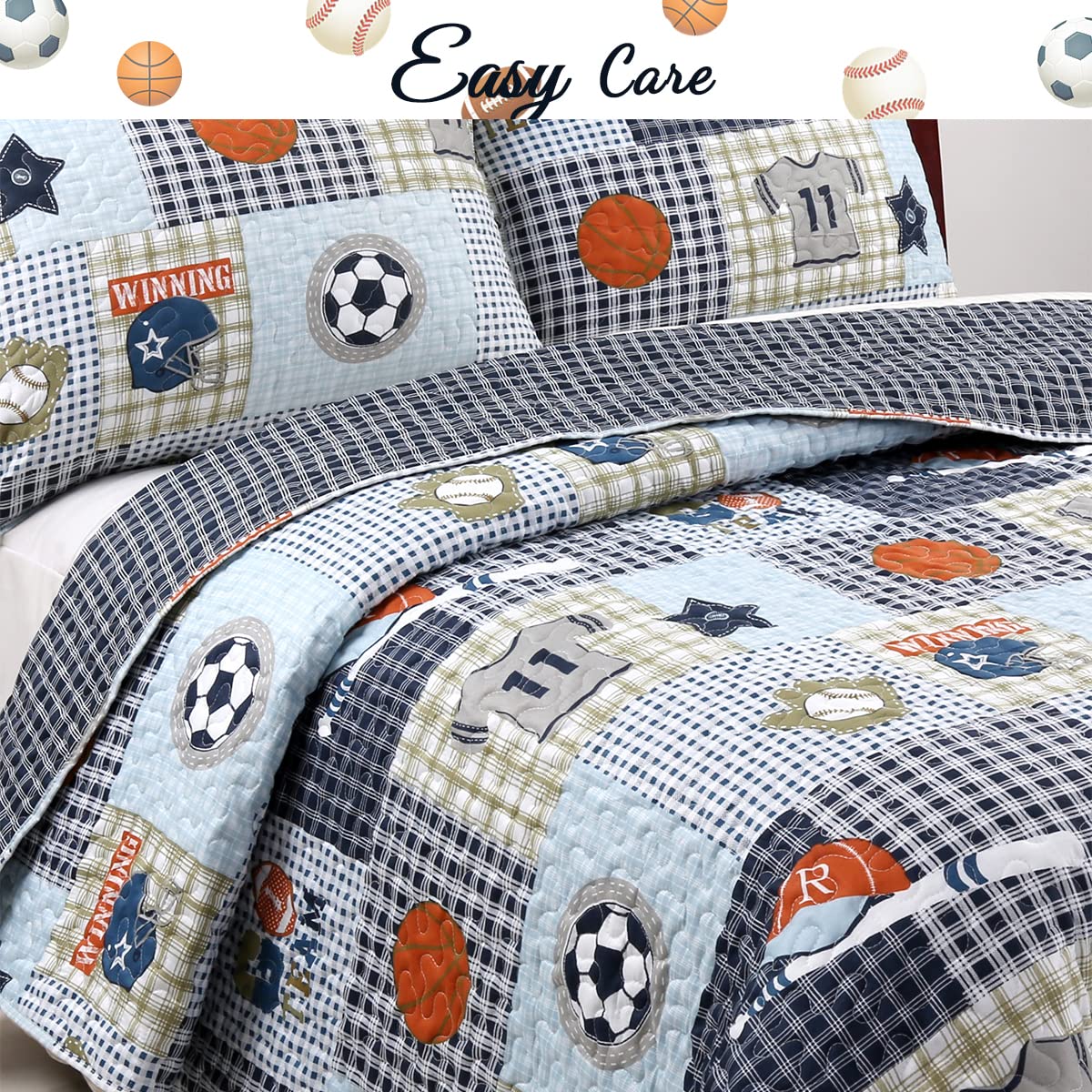 Cozy Line Blue Sports Quilt with basketball design for active kids' rooms