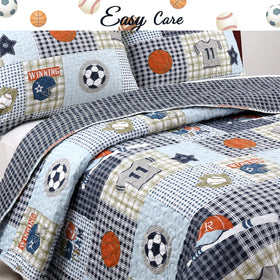 Cozy Line Blue Sports Quilt with basketball design for active kids' rooms