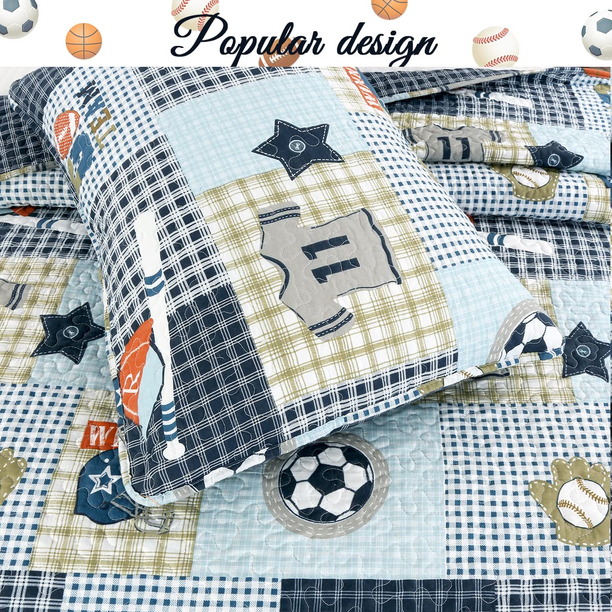 Cozy Line Blue Sports Quilt microfiber texture close-up shows soft breathable fabric