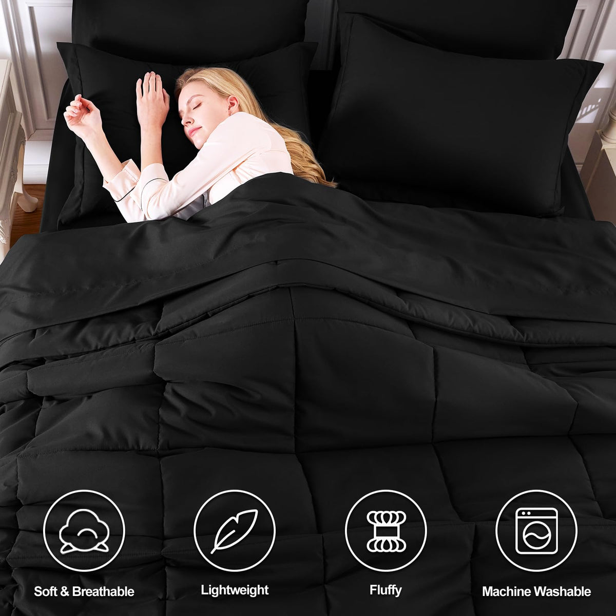 CozyLux queen comforter stitching detail demonstrates lasting shape through durable box stitching.