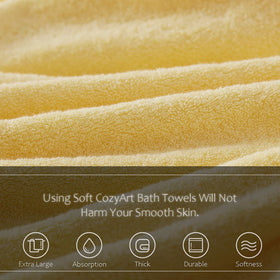 COZYART spa-style bathroom setup with yellow towels