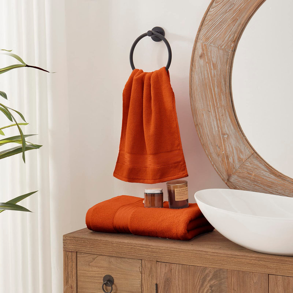 COZYART burnt orange hand towels highlight compact size with quick-dry performance for busy mornings