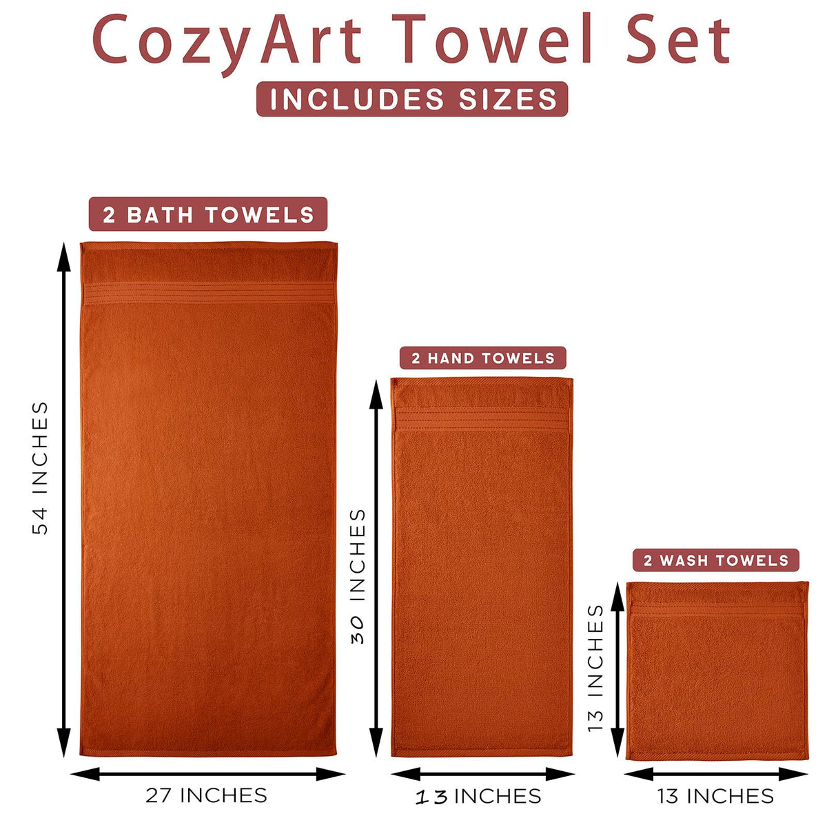 COZYART burnt orange hotel-spa quality label signals premium home towels