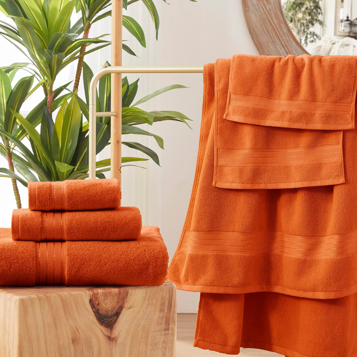COZYART burnt orange quick-dry texture closeup suggests faster drying after showers