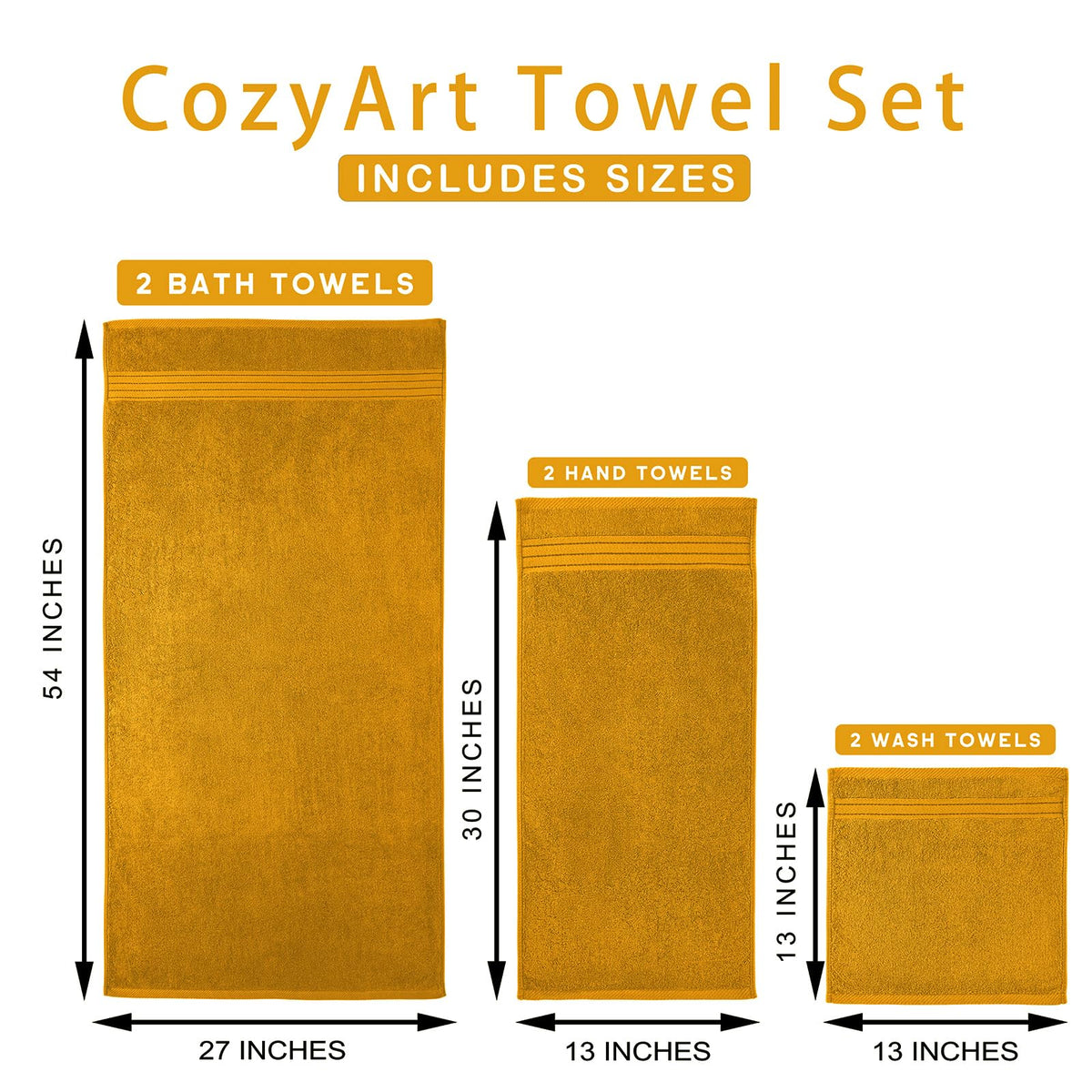 COZYART Gold Absorbent towels shown for everyday drying and comfort.